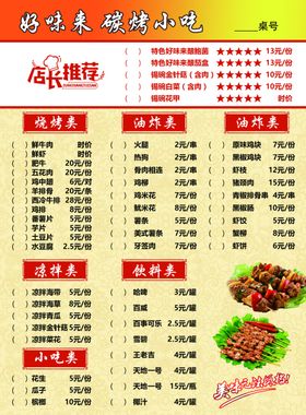 国潮插画烤串小吃碳烤美食海报