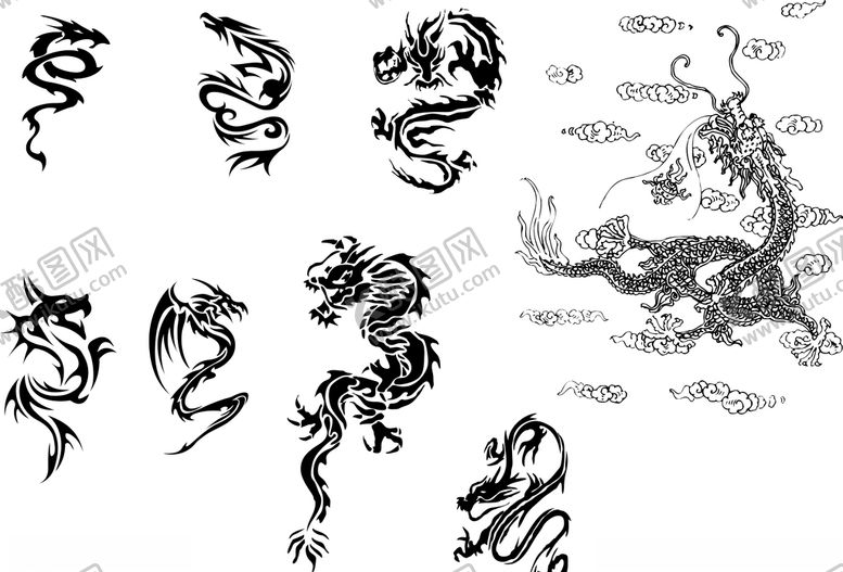 编号：80419209221858086748【酷图网】源文件下载-龙黑白龙龙线条龙图腾
