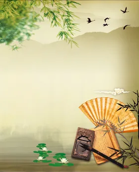 古风背景山水画清新展板手绘花梅花