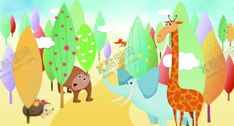 编号：74392809191241499833【酷图网】源文件下载-抽象动物树林背景墙