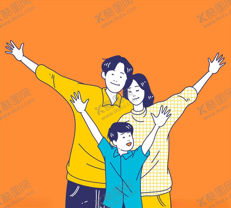 编号：90713310221016254087【酷图网】源文件下载-举起双臂三口之家