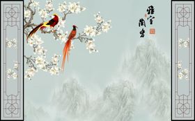 花鸟画背景墙