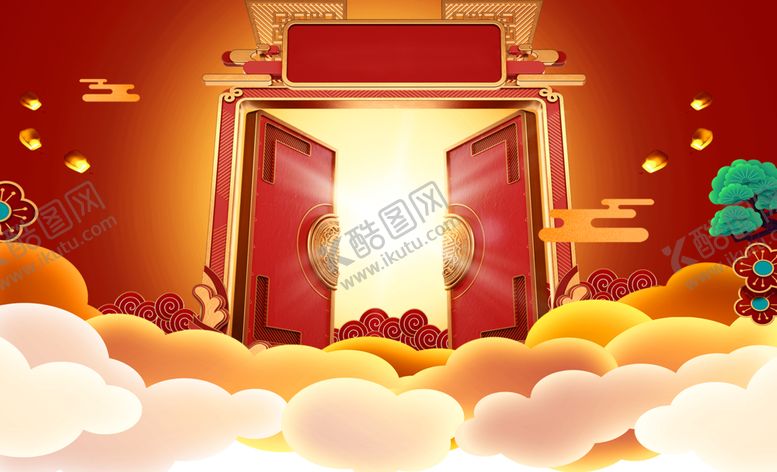 编号：44300109302100113490【酷图网】源文件下载-新年红色背景