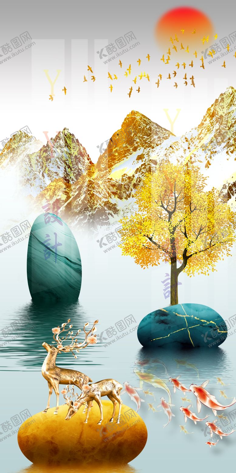 编号：28354609221938399389【酷图网】源文件下载-现代简约玄关石来运转装饰画