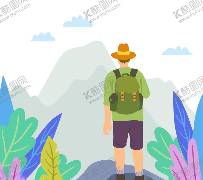 编号：17419510260422255351【酷图网】源文件下载-创意山间望风景的背包男子