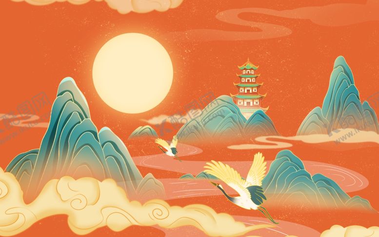 编号：33076002211723083299【酷图网】源文件下载-国潮山水插画背景图案中国风