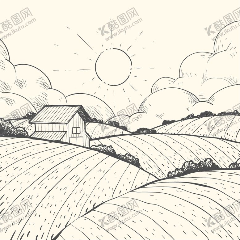 编号：96378109241135398703【酷图网】源文件下载-手绘田野风景