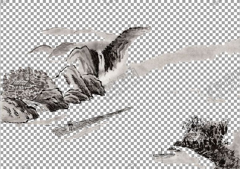 编号：31599705011757109649【酷图网】源文件下载-透明底山水画