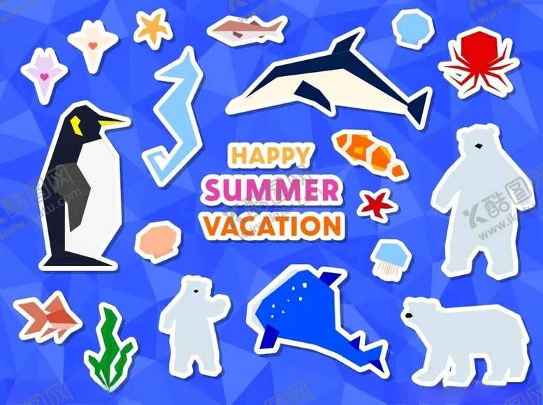 编号：94185809231854019584【酷图网】源文件下载-夏日度假海洋动物贴纸