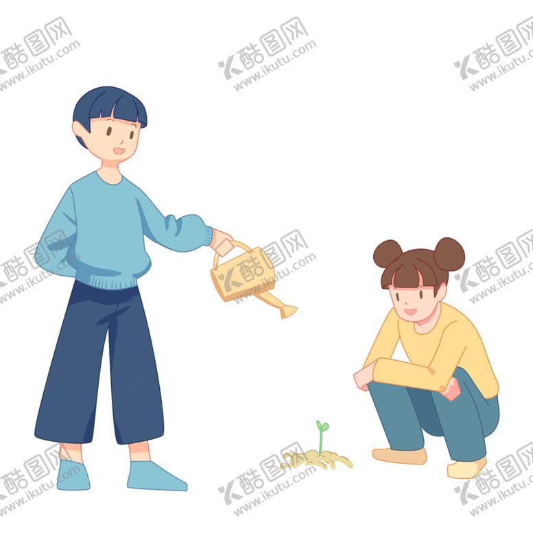 编号：59941202101236267796【酷图网】源文件下载-手绘植树节男孩给树苗浇水