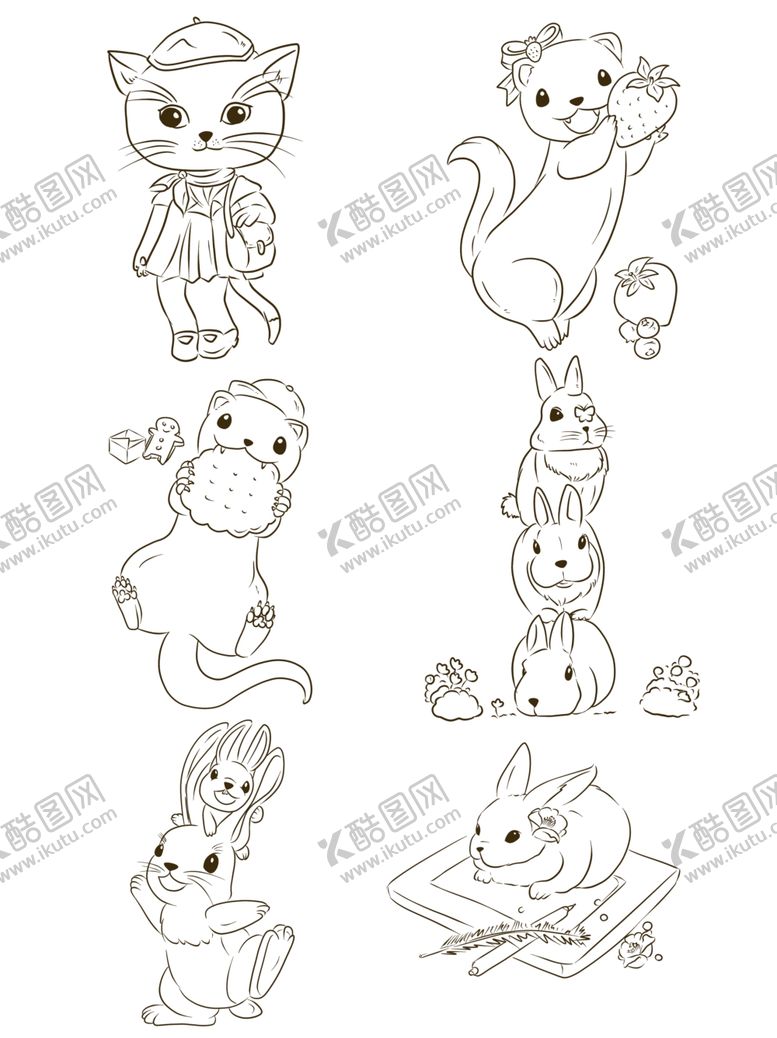 编号：10186510212243534053【酷图网】源文件下载-卡通动物简笔画矢量素材