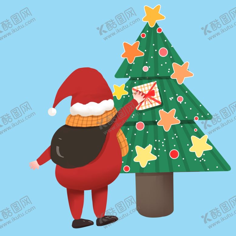 编号：11846209292002042499【酷图网】源文件下载-往圣诞树上放礼物的圣诞老人