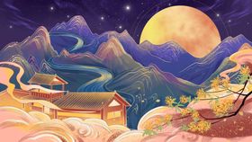 国潮海报设计图片山水插画风广告