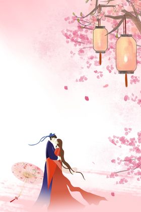 手绘桃花插画海报图片樱赏复古