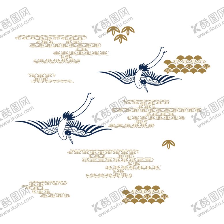 编号：40668805061213365331【酷图网】源文件下载-中国风金色祥云仙鹤PNG免扣