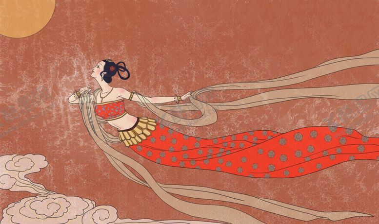 编号：70230310061036553977【酷图网】源文件下载-敦煌仙女壁画国风传统背景素材