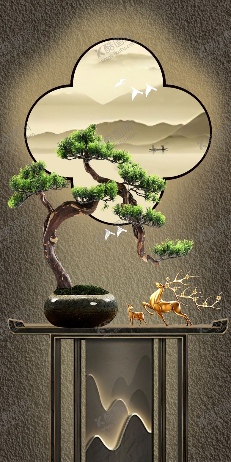 编号：47736511241435201566【酷图网】源文件下载-中式云形装饰与盆景摆件