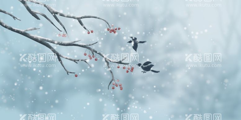 编号：53227911300757053924【酷图网】源文件下载-水墨雪景冬天插画