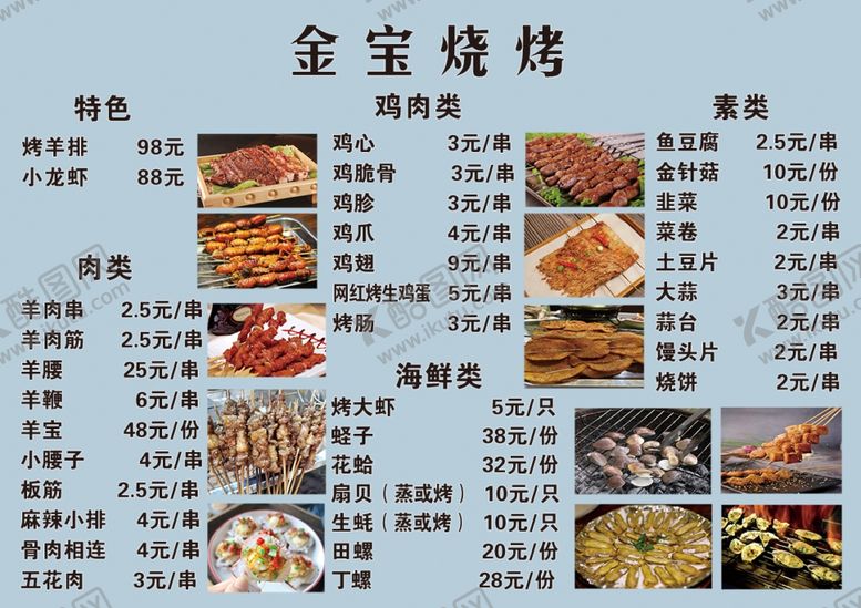 编号：90745310301712051935【酷图网】源文件下载-烧烤店菜单