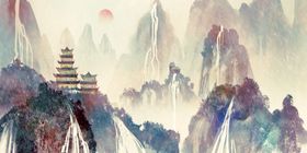 水墨山水间的古韵楼阁