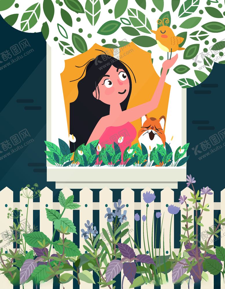 编号：60202507050928052699【酷图网】源文件下载-矢量花草女孩