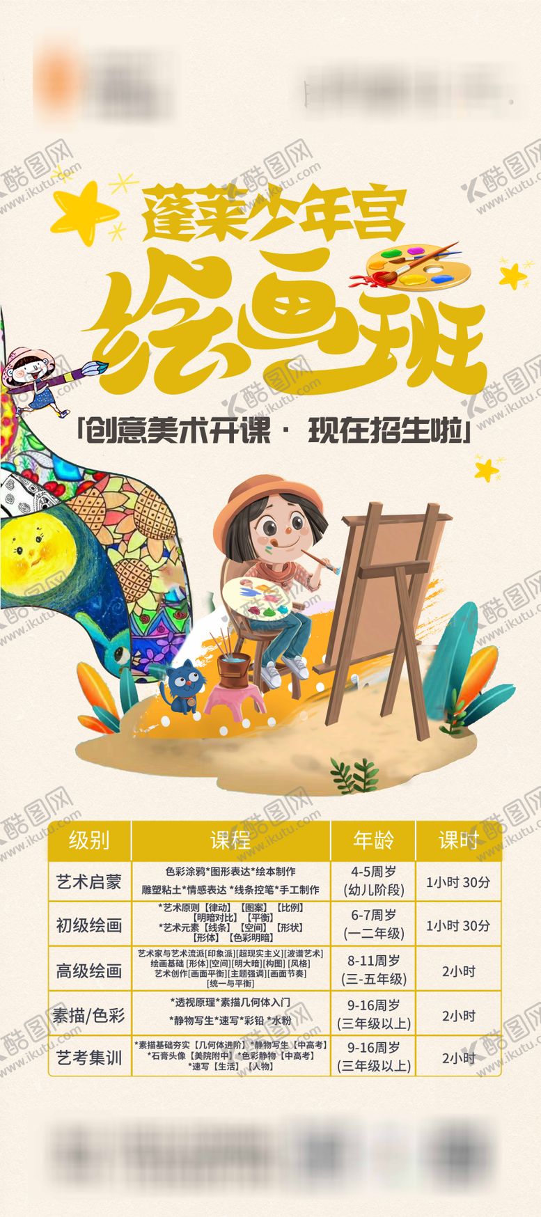 编号：30048702180235119478【酷图网】源文件下载-美术机构招生易拉宝