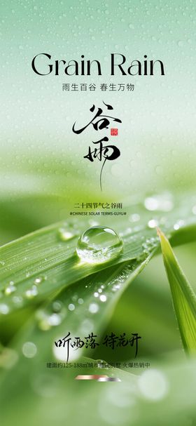 地产谷雨质感节气海报