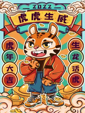 国潮虎年插画春节2022设计