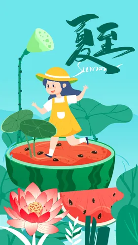 夏至节气海报插画西瓜二十四