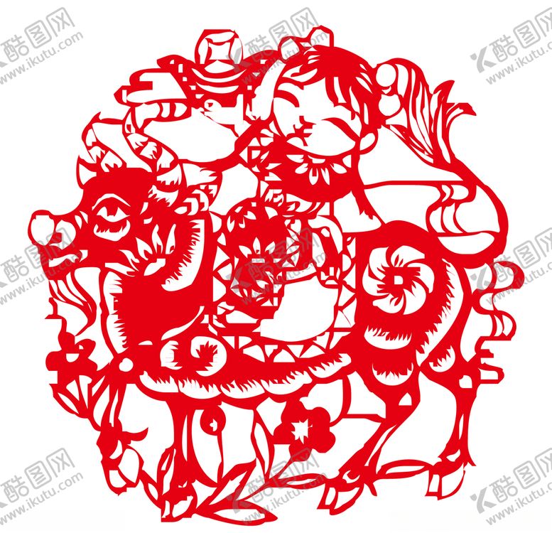 编号：39004311011425583999【酷图网】源文件下载-牛年剪纸插画