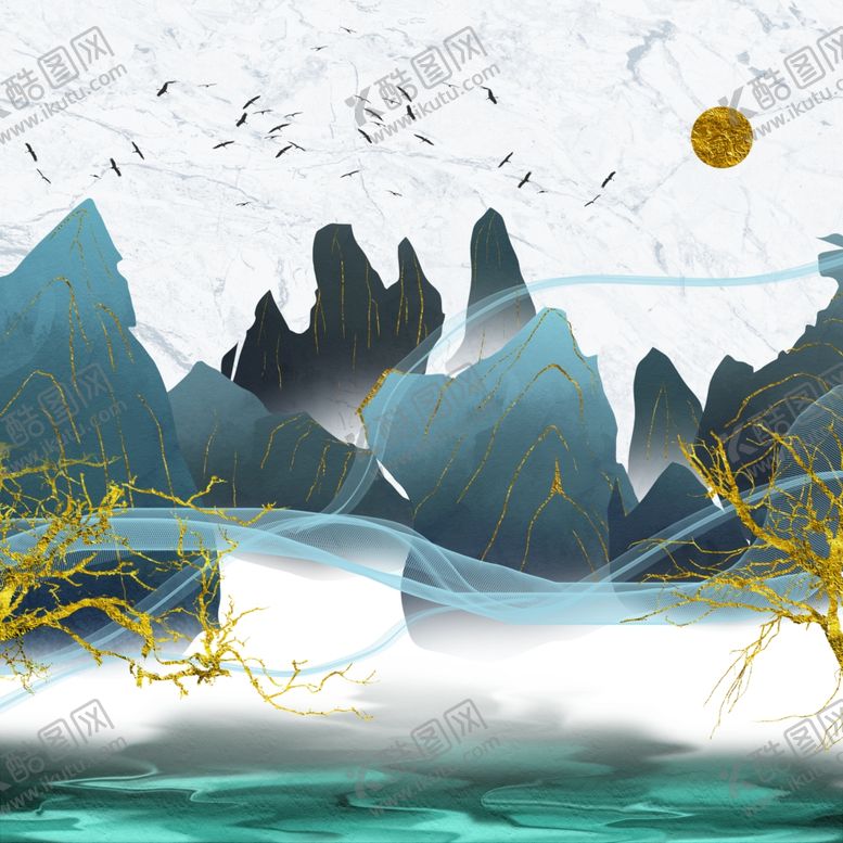 编号：35099009201223364634【酷图网】源文件下载-轻奢山水画