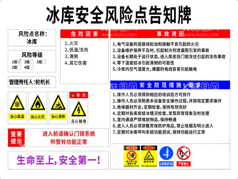 编号：80185002191013067967【酷图网】源文件下载-冰库安全风险点告知牌