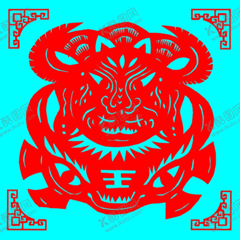 编号：32974609160621539578【酷图网】源文件下载-虎与牛剪纸
