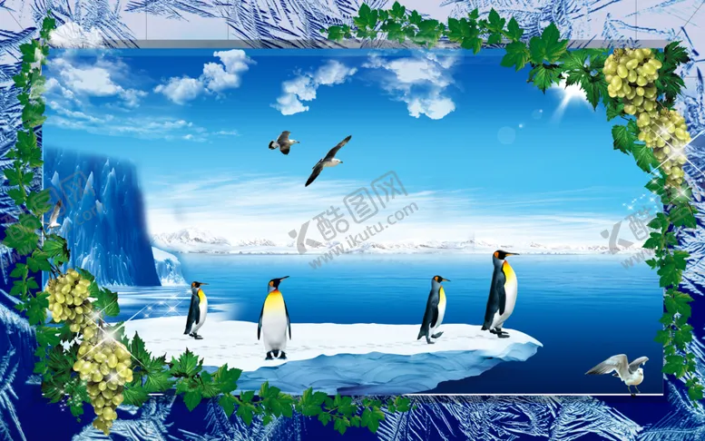 编号：71522107021125109266【酷图网】源文件下载-3D北极企鹅壁画