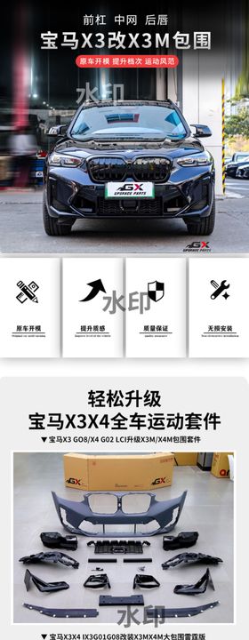 宝马汽车前杠中网后唇套件详情页