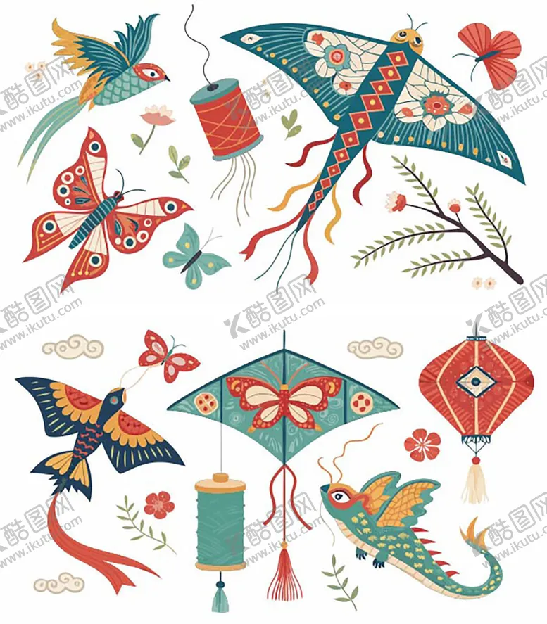 编号：90641904031525204776【酷图网】源文件下载-传统中式风筝与装饰图案