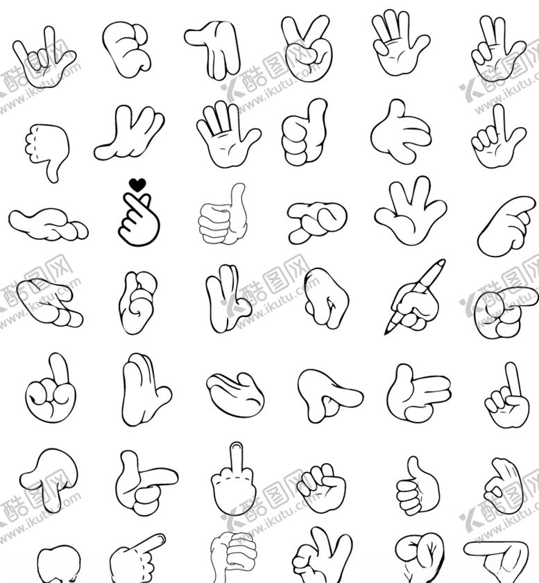 编号：36270110090940206733【酷图网】源文件下载-手势线稿
