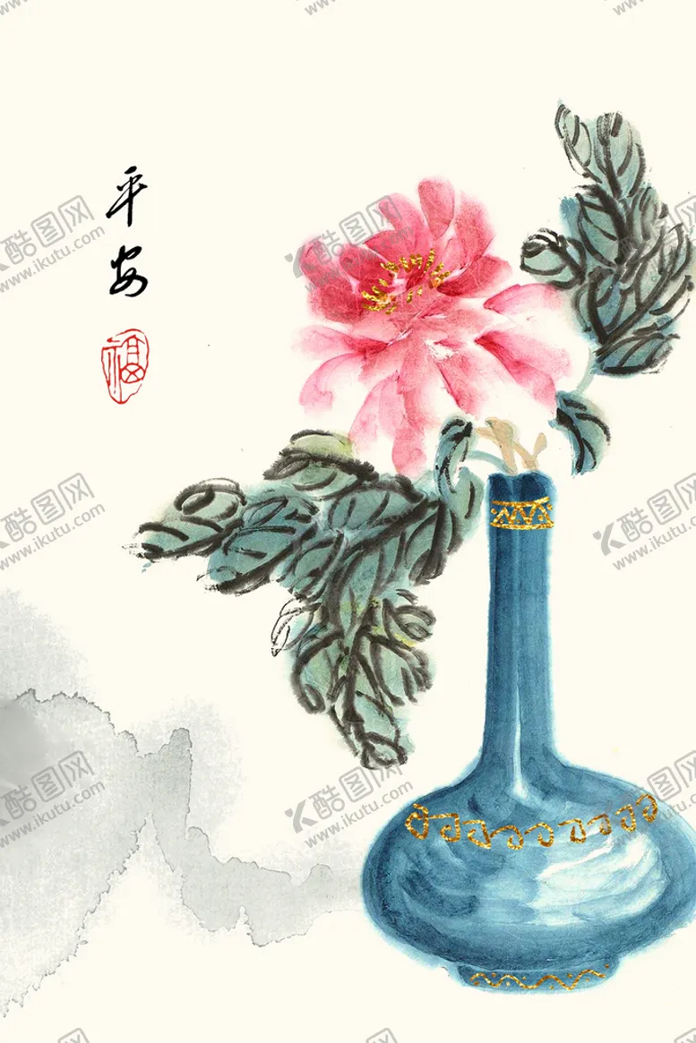 编号：26084309181247395496【酷图网】源文件下载-花瓶国画花卉简约装饰画