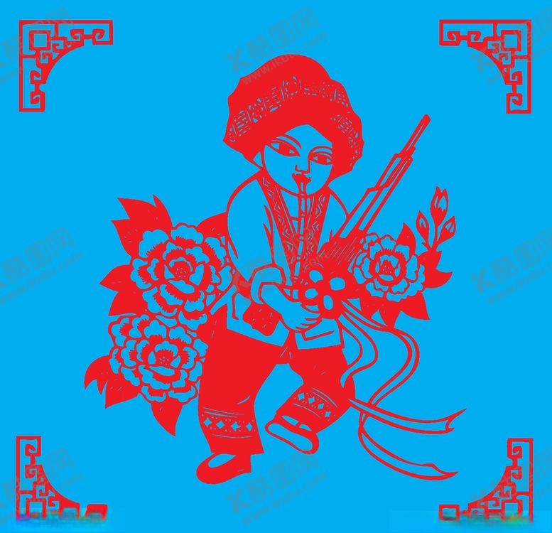 编号：94275609281025027400【酷图网】源文件下载-乐器表演剪纸