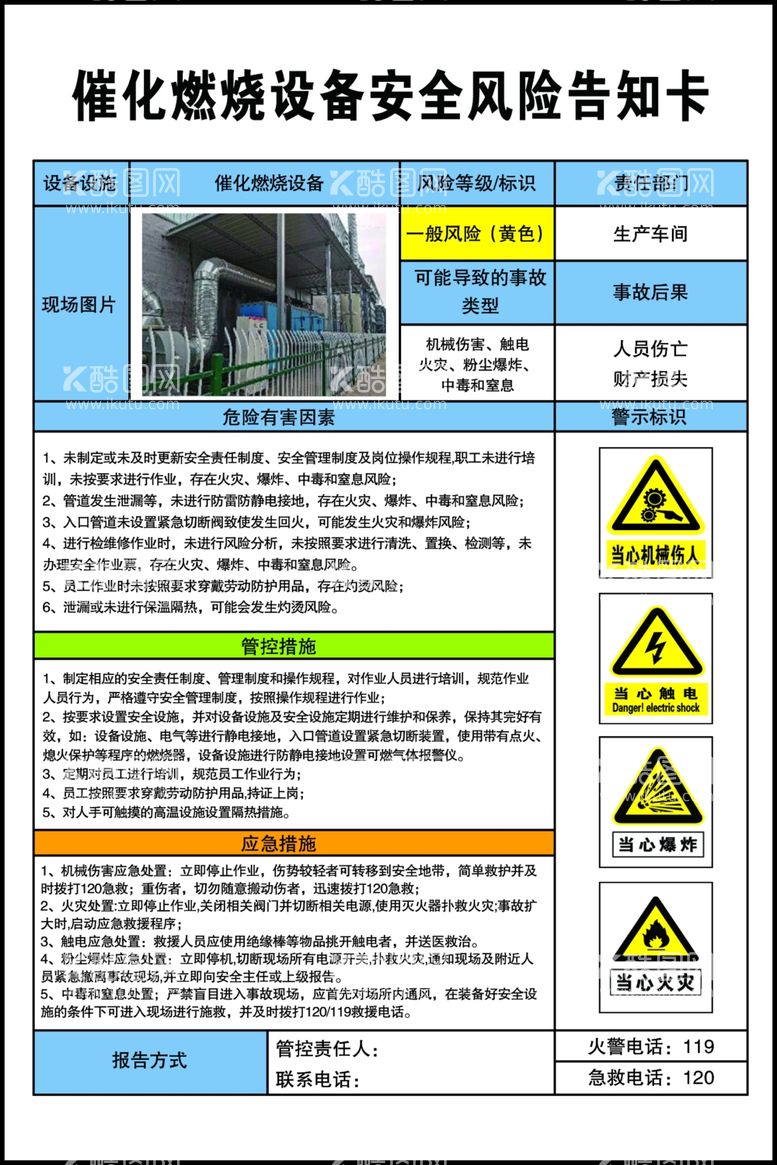 编号：34635212030002018413【酷图网】源文件下载-催化燃烧设备安全风险告知卡