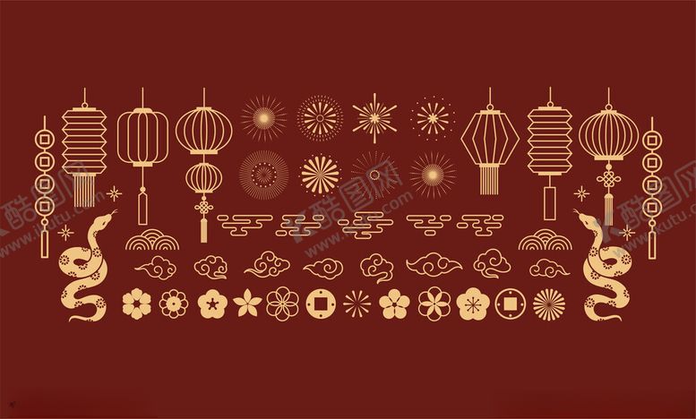 编号：57996204202144449501【酷图网】源文件下载-中式节日装饰元素集合
