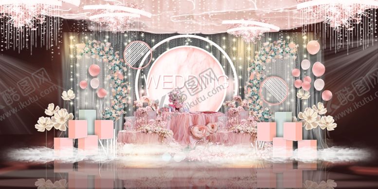 编号：36248409131113251111【酷图网】源文件下载-浪漫粉色系婚礼舞台布置