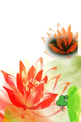 中国风荷叶荷花绘画