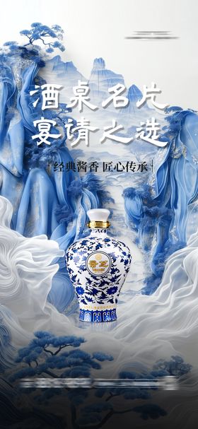 中式白酒新中式青花瓷海报