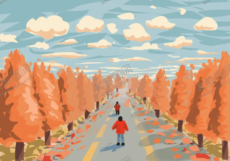 编号：18067904031456399675【酷图网】源文件下载-秋日林间独行的红衣女子