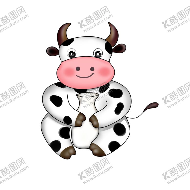 编号：71394410081954157162【酷图网】源文件下载-抱着牛奶瓶的卡通奶牛