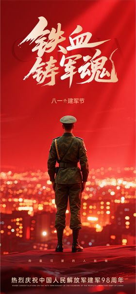 建军节海报八一筑红金公历日
