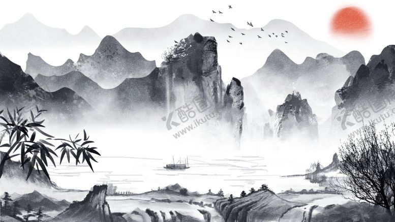编号：95476110232307084271【酷图网】源文件下载-山水风景黑白亭子矢量图
