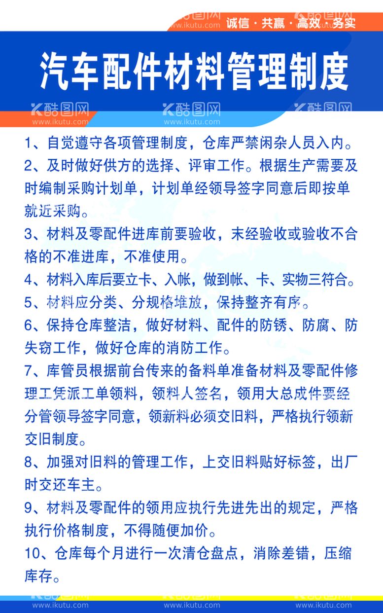 编号：97516310021922124850【酷图网】源文件下载-汽车配件材料管理制度展板