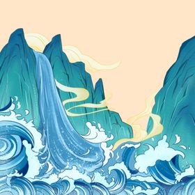 国潮海报元素背景绿山中风背景创意中风